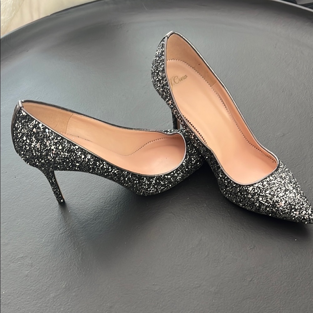 J. Crew Black & Silver Glitter Pointed Toe Stiletto Pumps
